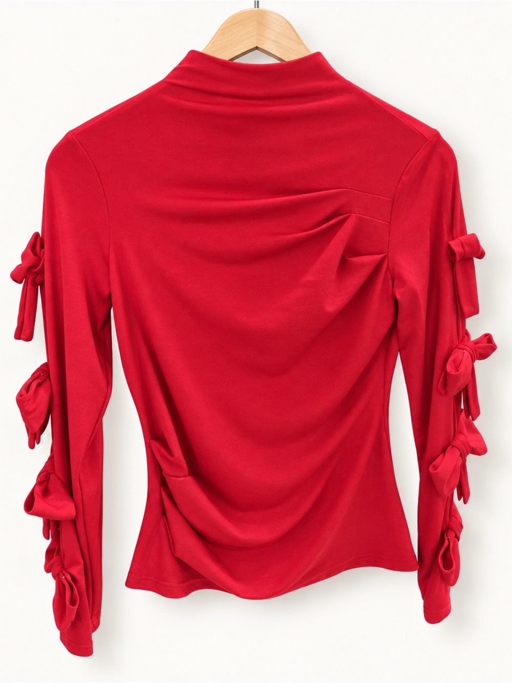 Gracia Red Long-Sleeve Bow Accent Top